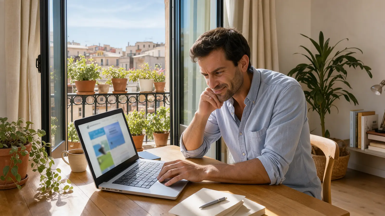 Emprendedor revisa una web en un portátil