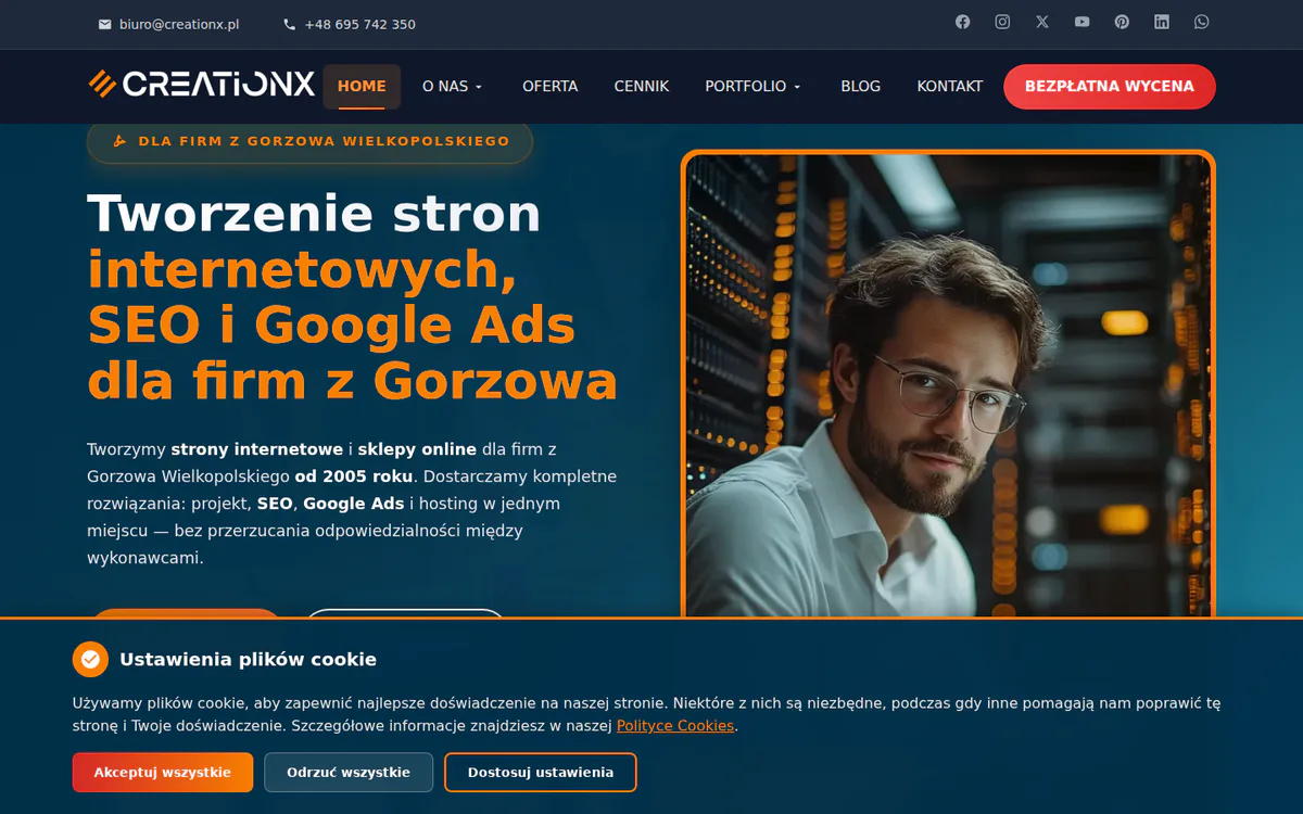 Sitio principal creationX en Polonia