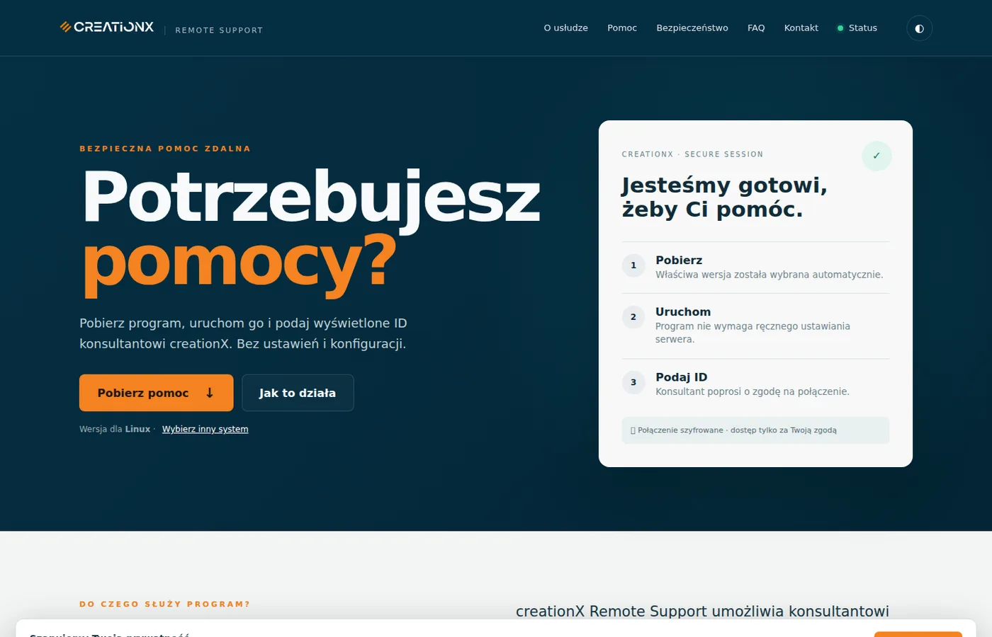 Interfaz de creationX Remote Support